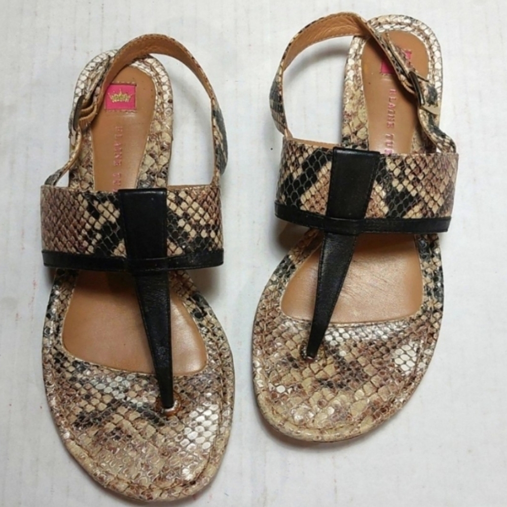 ELAINE TURNER Black and Tan Women's Sandals Size 8